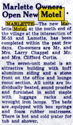 Marlette Motel - Oct 1954 Opening Article